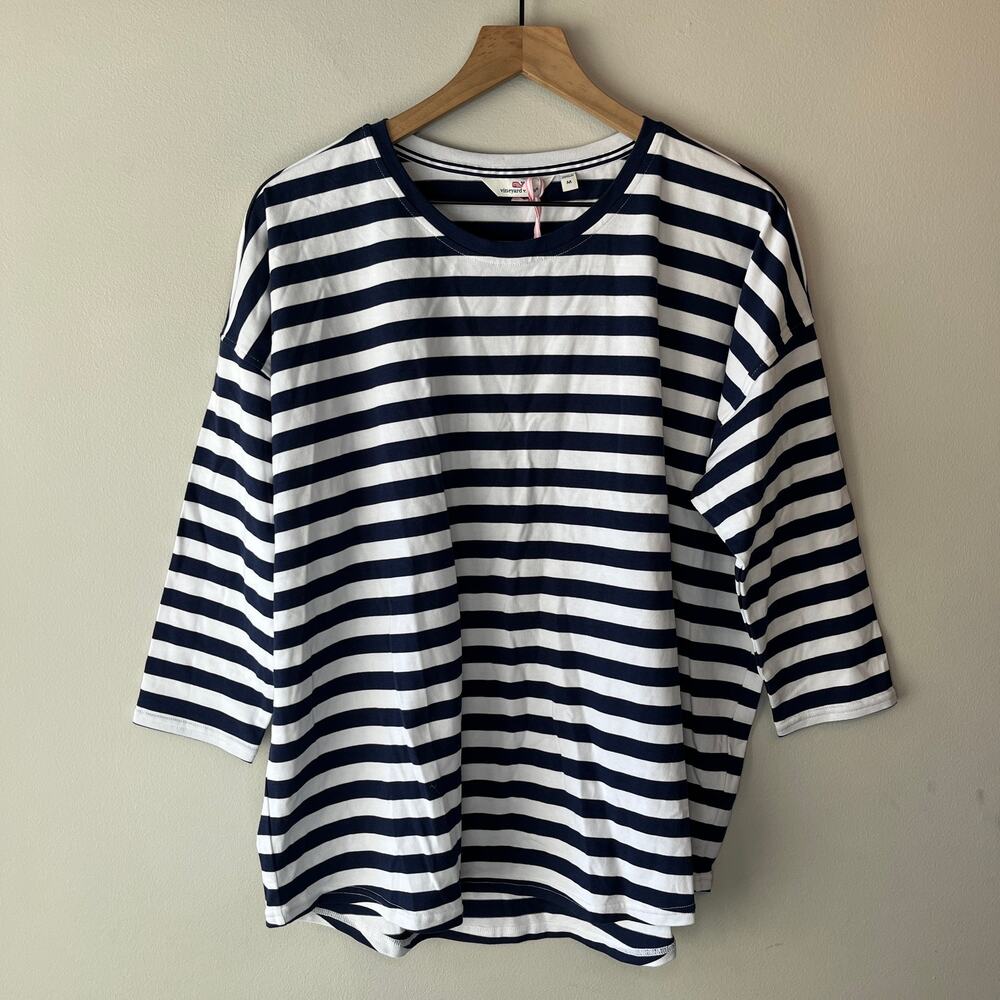 Vineyard Vines Casual Knits Striped Deluxe Tee Deep Bay Navy White Size Medium
